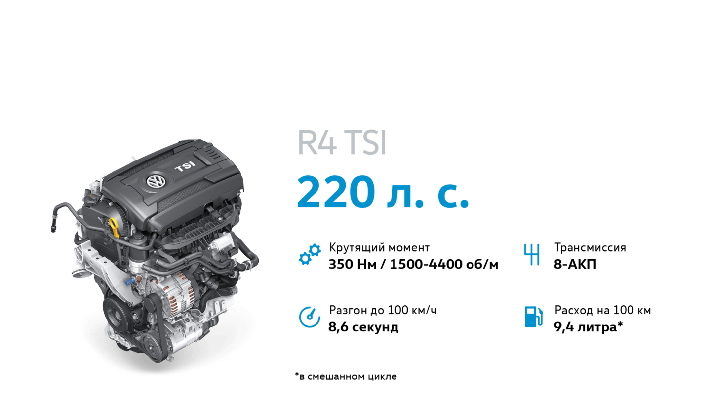 Двигатели Teramont вместе с 8 АКПП обеспечивают достаточно мощности и динамики большому внедорожнику